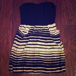Black/cream strapless sweetheart dress W/ pockets